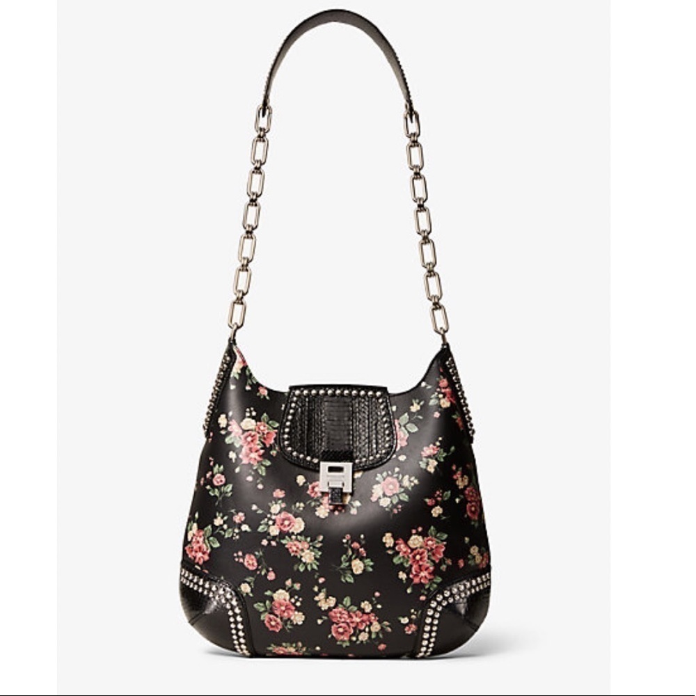 Michael Kors Collection Bancroft Oversized Floral Calf Leather Snakeskin Bag
